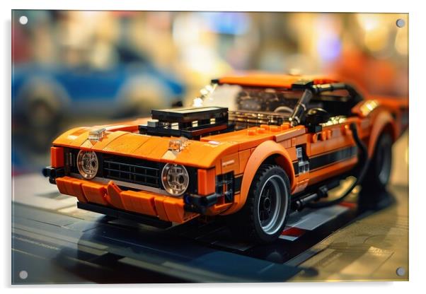 A muscle car assembled from building blocks. Acrylic by Michael Piepgras