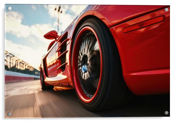 Close up of a fast turning wheel of a sports car. Acrylic by Michael Piepgras