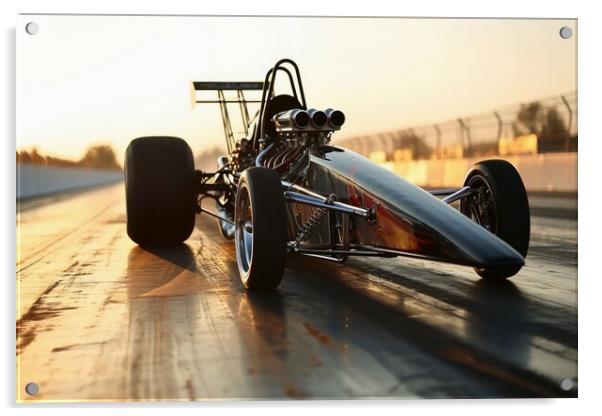 Very fast rocket dragster on a track. Acrylic by Michael Piepgras