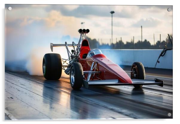 Very fast rocket dragster on a track. Acrylic by Michael Piepgras