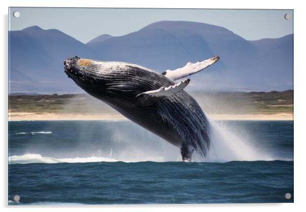 A big whale jumping half out of the water. Acrylic by Michael Piepgras