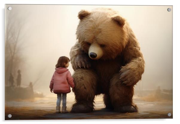 A cute big teddybear and a little girl. Acrylic by Michael Piepgras