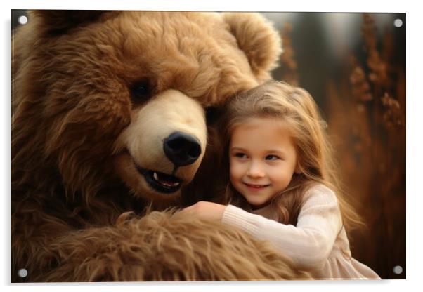 A cute big teddybear and a little girl. Acrylic by Michael Piepgras