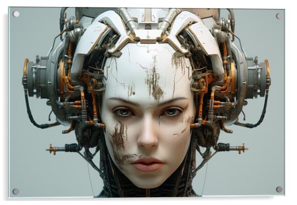 A female robot face of an artificial intelligence. Acrylic by Michael Piepgras