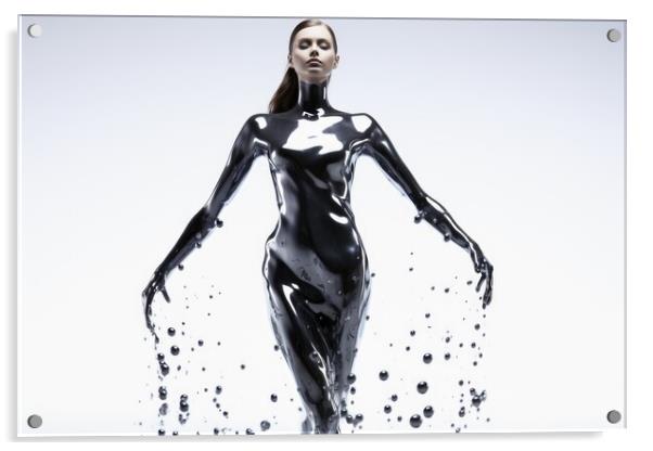 A woman made of liquid mercury. Acrylic by Michael Piepgras