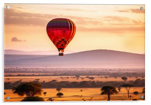 Hot air balloons over the African savannah. Acrylic by Michael Piepgras