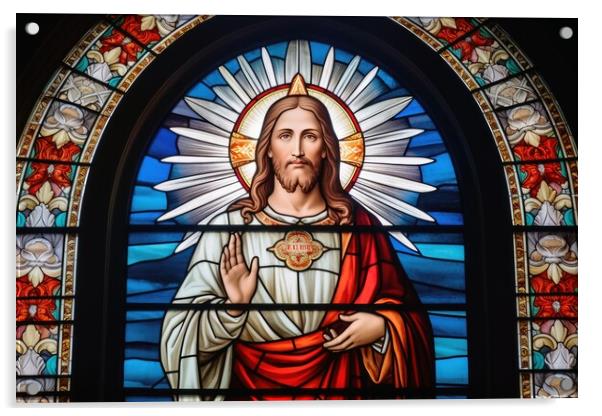 Stained glass of jesus christ savior of the world. Acrylic by Michael Piepgras