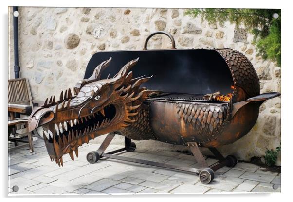 A barbecue grill in form of a dragon. Acrylic by Michael Piepgras