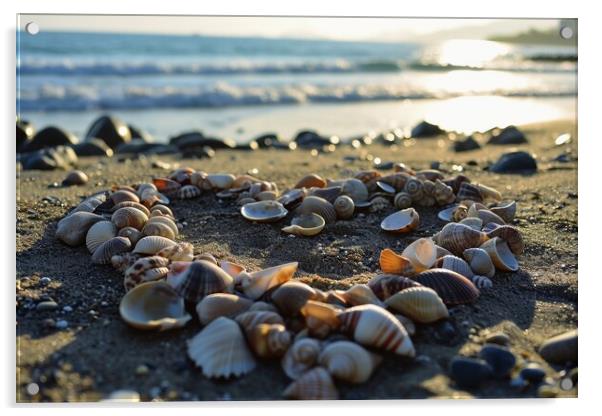 A heart shape made of shells at a beach. Acrylic by Michael Piepgras