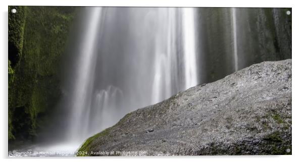 Long exposure of a waterfall in a rocky landscape in Iceland Acrylic by Michael Piepgras