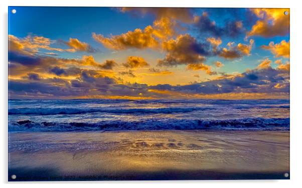 Cloudy Beach Sunset Acrylic by Sam Norris