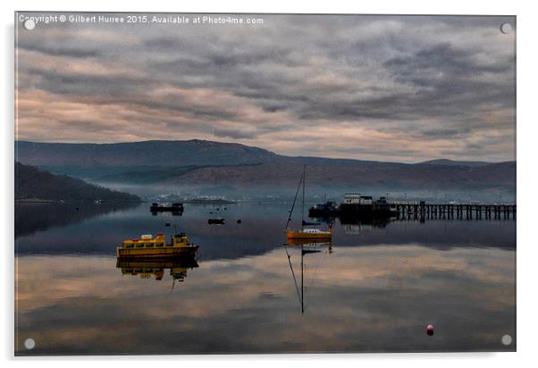 Dawn's Embrace: Loch Long Acrylic by Gilbert Hurree