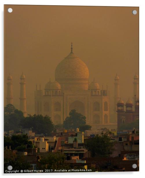 Dawn's Embrace on Taj Mahal Acrylic by Gilbert Hurree