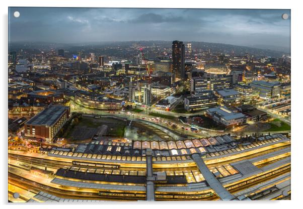 Sheffield City At Night Acrylic by Apollo Aerial Photography