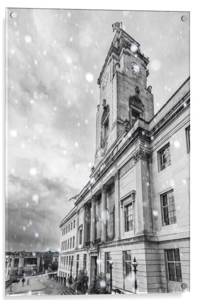 Snow At Barnsley Town Hall Acrylic by Apollo Aerial Photography