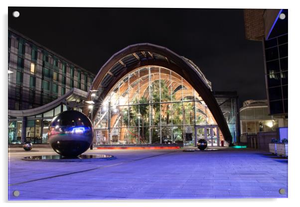 Sheffield Winter Gardens at Night Acrylic by Apollo Aerial Photography