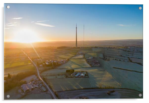 Emley Moor Frosty Morning Acrylic by Apollo Aerial Photography