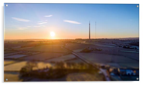 Emley Moor Frosty Morning Acrylic by Apollo Aerial Photography
