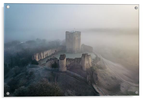 Conisbrough Castle In The Fog Acrylic by Apollo Aerial Photography