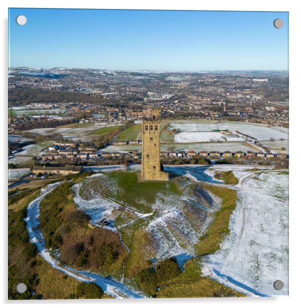 Castle Hill In The Snow Acrylic by Apollo Aerial Photography
