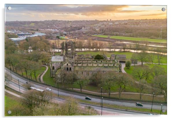 Kirkstall Abbey Sunset Acrylic by Apollo Aerial Photography
