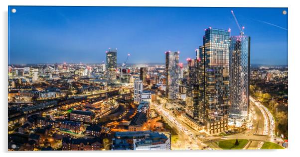 Manchester at Night Acrylic by Apollo Aerial Photography