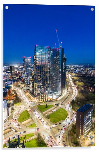 Manchester Skyline Night Acrylic by Apollo Aerial Photography