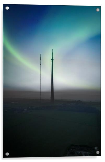 Aurora over Emley Moor Acrylic by Apollo Aerial Photography