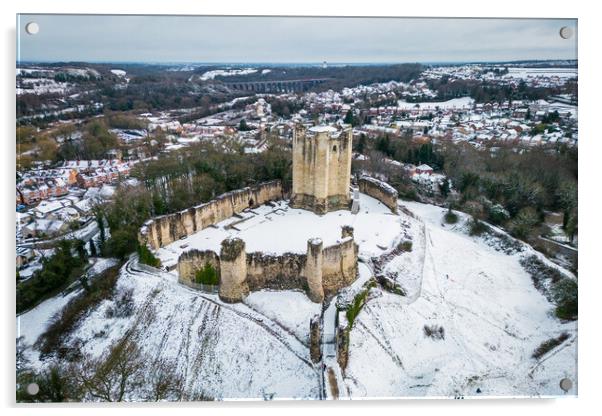 Conisbrough Castle Snow Acrylic by Apollo Aerial Photography