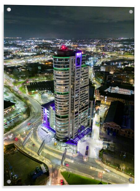 Leeds at Night Acrylic by Apollo Aerial Photography