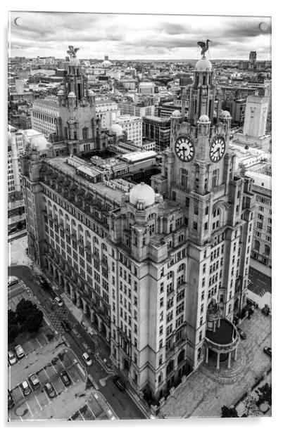 The Royal Liver Building Black and White Acrylic by Apollo Aerial Photography