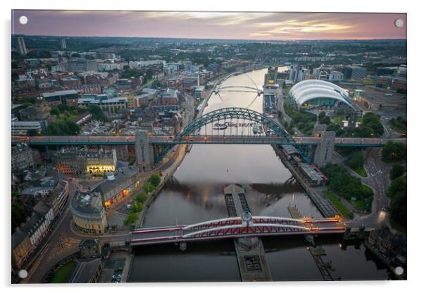 Newcastle Bridges at Dawn Acrylic by Apollo Aerial Photography