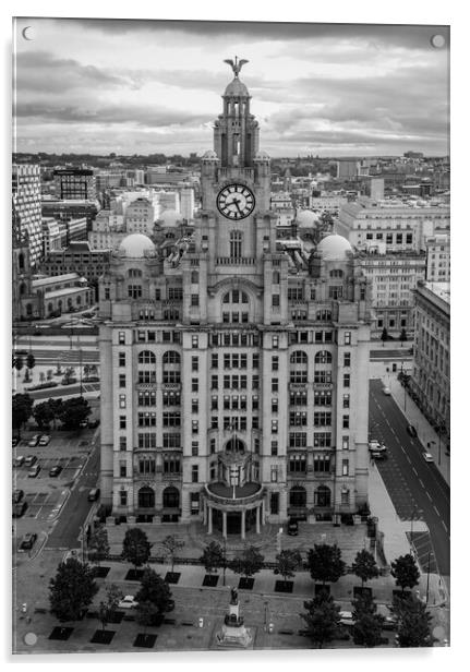 The Royal Liver Building Black and White Acrylic by Apollo Aerial Photography
