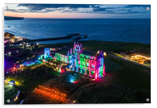Whitby Abbey In The Dark Acrylic by Apollo Aerial Photography