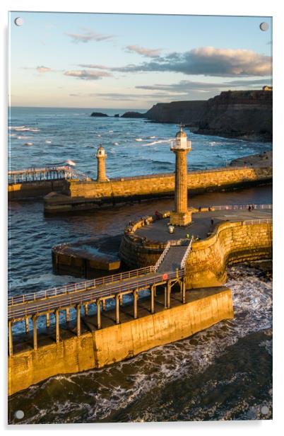 Whitby Lighthouses Acrylic by Apollo Aerial Photography