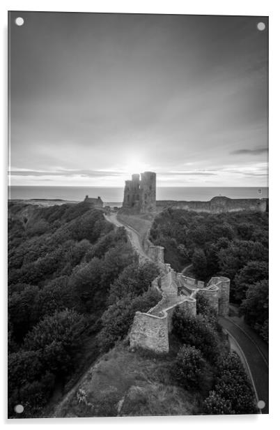 Scarborough Castle Black and White Acrylic by Apollo Aerial Photography