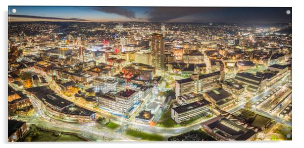 Sheffield Night Cityscape Acrylic by Apollo Aerial Photography