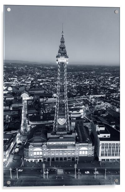 Blackpool Tower Mono Acrylic by Apollo Aerial Photography