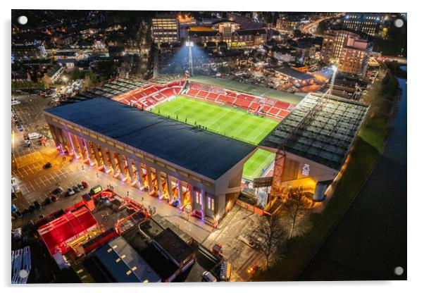 The City Ground Night Match Acrylic by Apollo Aerial Photography