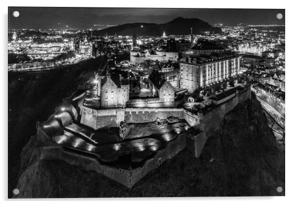 Edinburgh Castle Black and White Acrylic by Apollo Aerial Photography