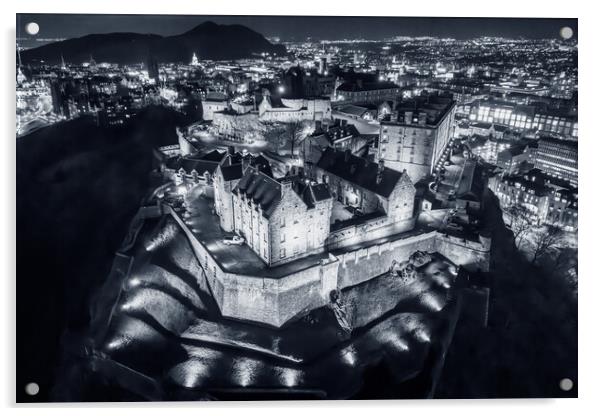 Edinburgh Castle Monotone Acrylic by Apollo Aerial Photography
