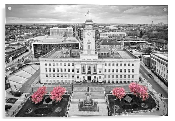 Barnsley Town Hall Blossom Acrylic by Apollo Aerial Photography