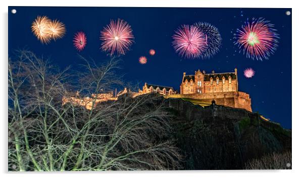 Edinburgh Castle Fireworks Acrylic by Apollo Aerial Photography