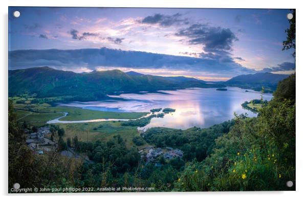 Derwent water Blue hour Acrylic by John-paul Phillippe