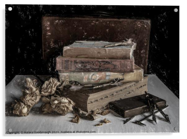 Still life with old books Acrylic by Horace Goodenough
