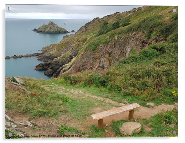 Bench overlooking cliffs Acrylic by Mike Owen