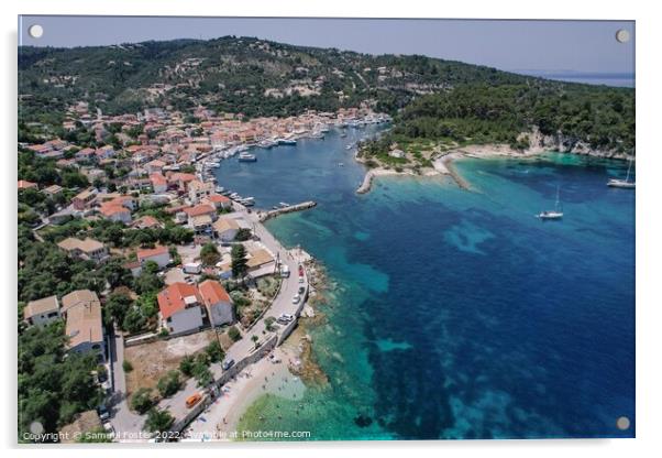 Aerial View Small Greek town Paxos in Corfu Marina Acrylic by Samuel Foster