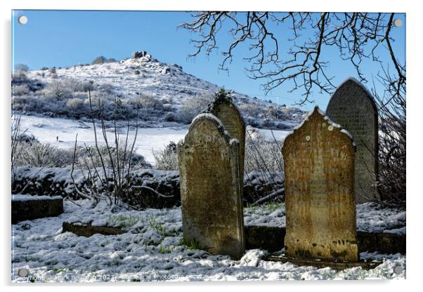 Snow covered gravestones Acrylic by Mark Bowman