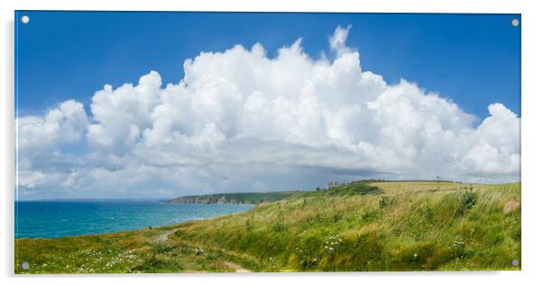 Cumulus Clouds over Beacon Crag, Porthleven Acrylic by Adrian Burgess
