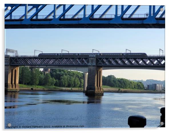 Train Crossing The Tyne Acrylic by Richard Fairbairn